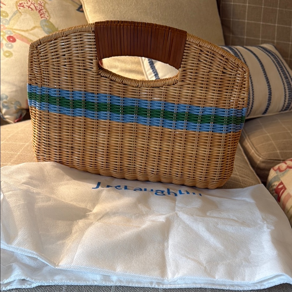 Stylish Woven Handbag with Blue and Green Accents